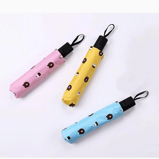 美人鱼三折布朗熊手动黑胶防晒晴雨伞 加固防风女生遮阳伞 商品图0