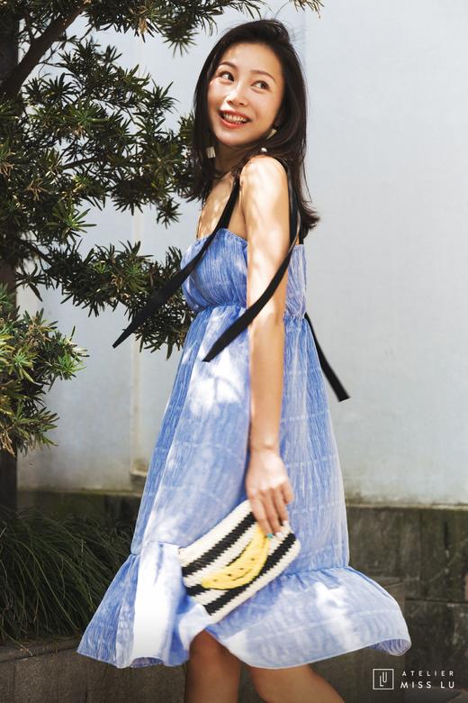 AtelierMissLu / Nola-冰雪蓝撞色飘带连身裙 商品图5