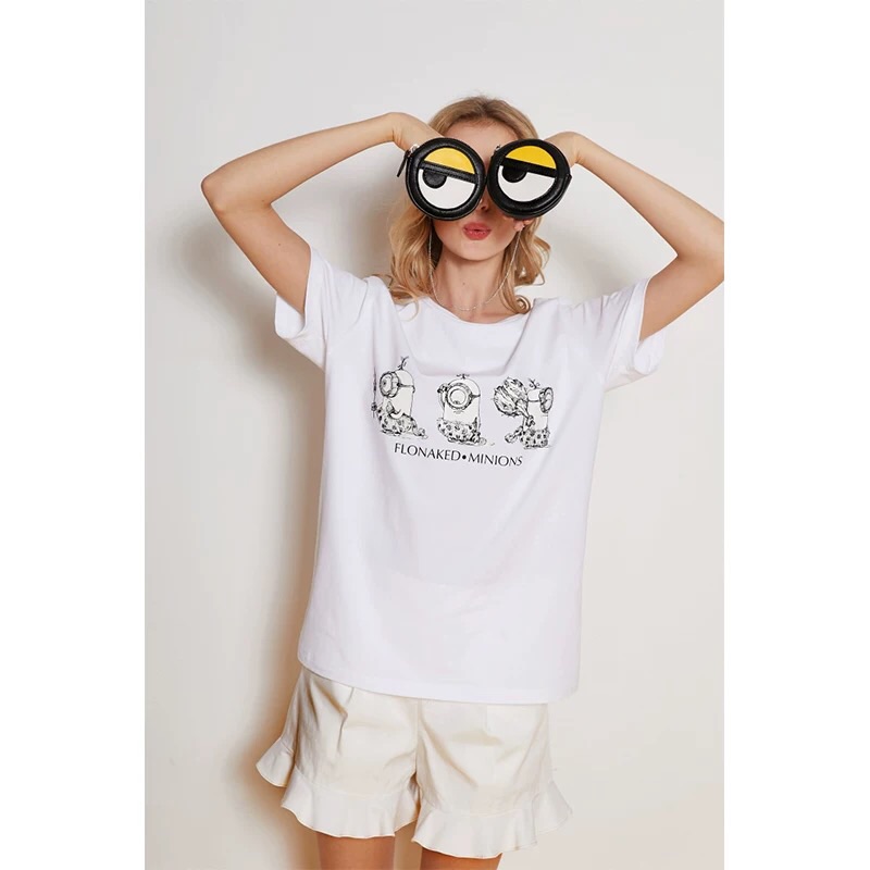 小黄人原始人手绘图案宽松T恤