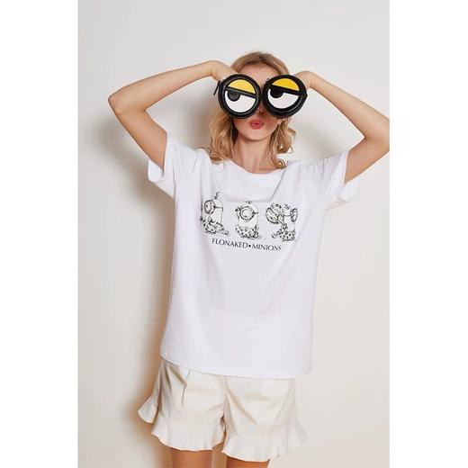 小黄人原始人手绘图案宽松T恤 商品图0