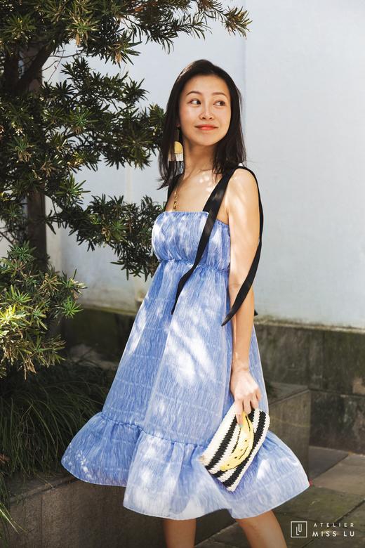 AtelierMissLu / Nola-冰雪蓝撞色飘带连身裙 商品图6