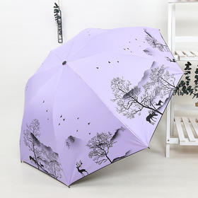 美人鱼水墨森系卡通小鹿小清新折叠晴雨伞黑胶防晒ins麋鹿太阳伞遮阳伞