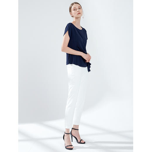 EITIE爱特爱女装夏季新款简约圆领腰间堆叠收腰时尚小上衣薄5913622 商品图1