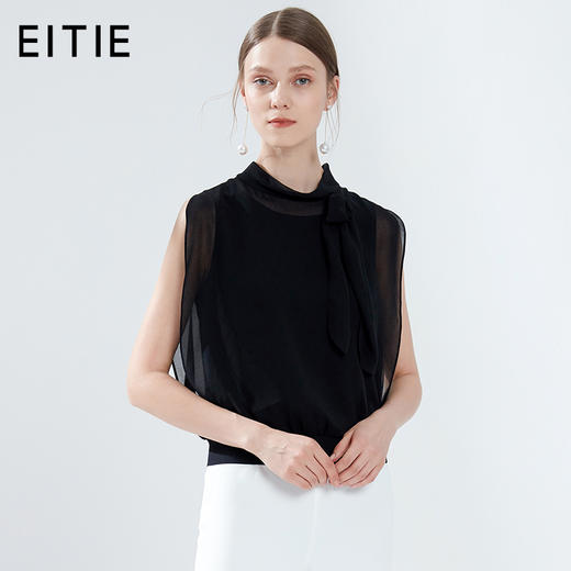 EITIE爱特爱女装夏季新款领口系带无袖简约时尚雪纺衫小上衣5713438 商品图2