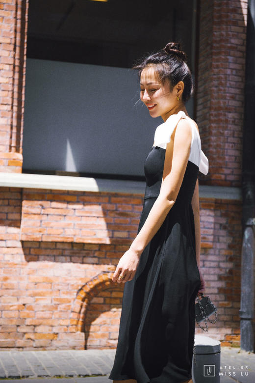 AtelierMissLu / Grace-藏青拼白蝴蝶结连身裙 商品图6