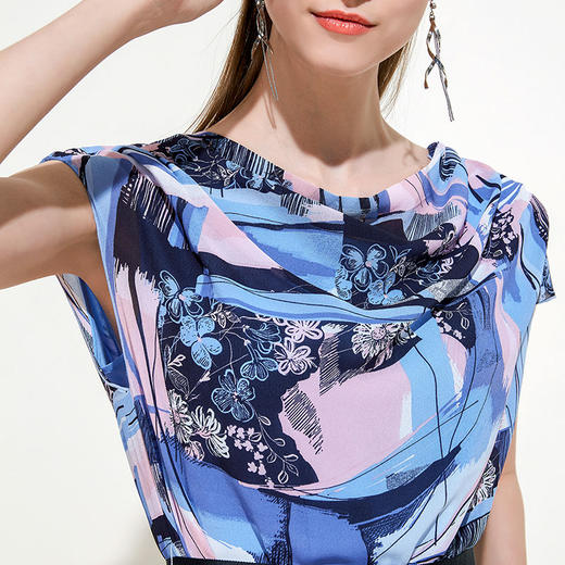 EITIE爱特爱女装夏季新款荡领绑带收腰显瘦抽象印花连衣裙薄5907639 商品图3