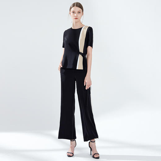 EITIE爱特爱女装夏季短袖优雅复古拼色简约衫小上衣5913634 商品图3