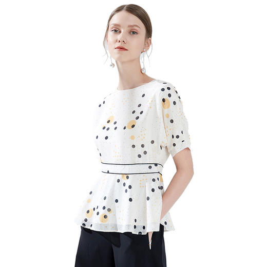 EITIE爱特爱女装夏季新款收腰显瘦短袖时尚波点小上衣女B1913252 商品图4