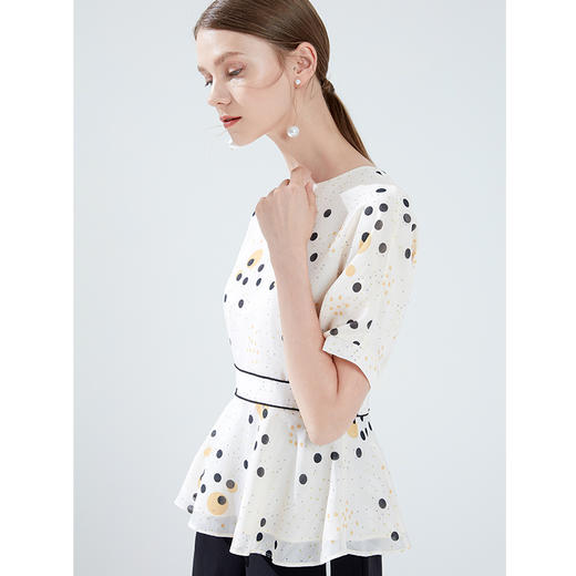 EITIE爱特爱女装夏季新款收腰显瘦短袖时尚波点小上衣女B1913252 商品图2