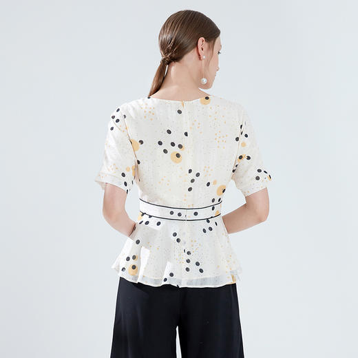 EITIE爱特爱女装夏季新款收腰显瘦短袖时尚波点小上衣女B1913252 商品图3