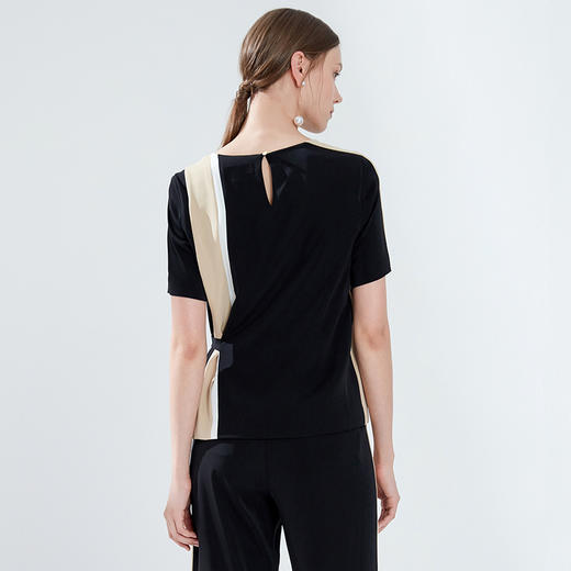 EITIE爱特爱女装夏季短袖优雅复古拼色简约衫小上衣5913634 商品图2