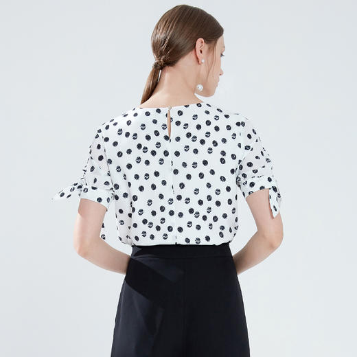 EITIE爱特爱女装夏季新款百搭气质时尚圆领波点印花小上衣t恤B1913242 商品图3