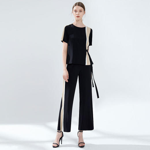 EITIE爱特爱女装夏季宽松薄款显瘦拼色垂感直筒休闲长裤5905621 商品图1