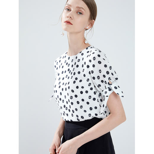 EITIE爱特爱女装夏季新款百搭气质时尚圆领波点印花小上衣t恤B1913242 商品图1