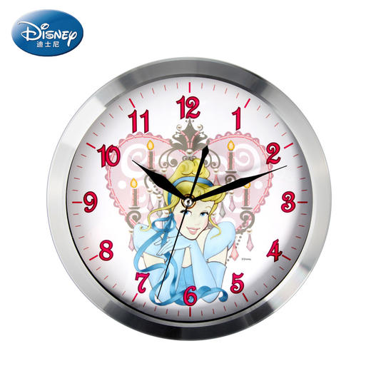disney迪士尼公主仙德瑞拉金属边框童趣静音挂钟8寸c4012