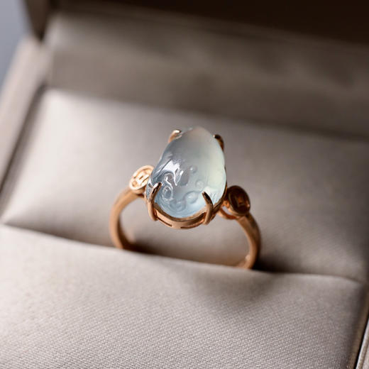 高冰种翡翠金蟾戒指18k玫瑰金镶嵌 商品图3