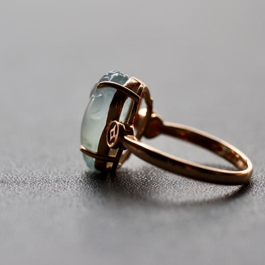 高冰种翡翠金蟾戒指18k玫瑰金镶嵌 商品图6