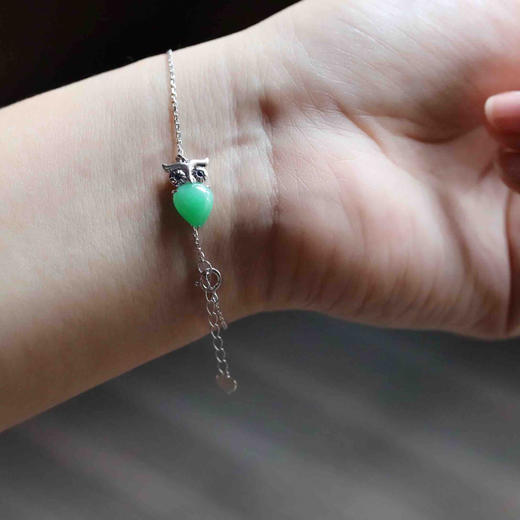 阳绿翡翠猫头鹰手链设计师款18k白金镶嵌 商品图1