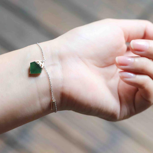 高冰种湖水绿翡翠手链18k黄金钻石镶嵌 商品图8