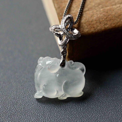 冰种翡翠马到成功18k白金钻石镶嵌 商品图1