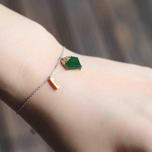 高冰种湖水绿翡翠手链18k黄金钻石镶嵌 商品图7