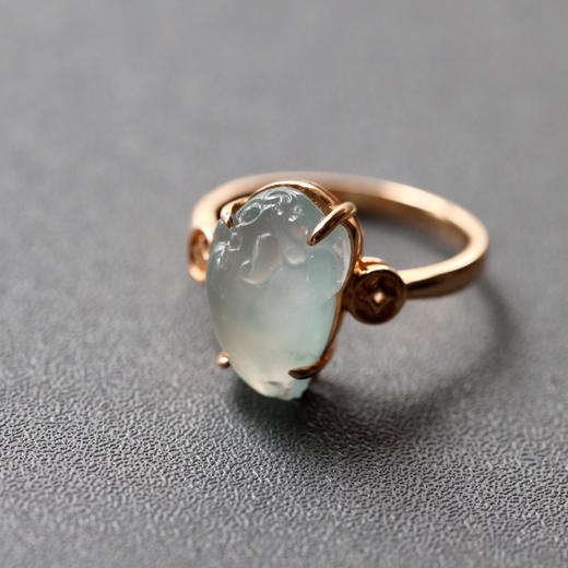 高冰种翡翠金蟾戒指18k玫瑰金镶嵌 商品图7