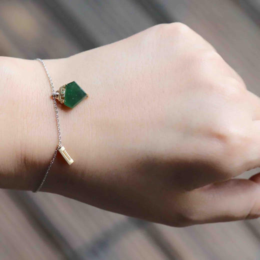 高冰种湖水绿翡翠手链18k黄金钻石镶嵌 商品图6