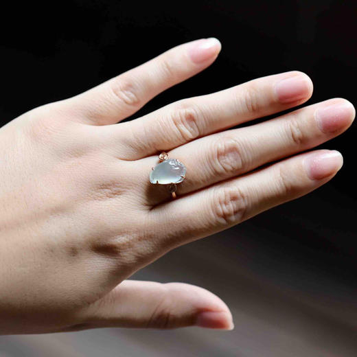 高冰种翡翠金蟾戒指18k玫瑰金镶嵌 商品图9