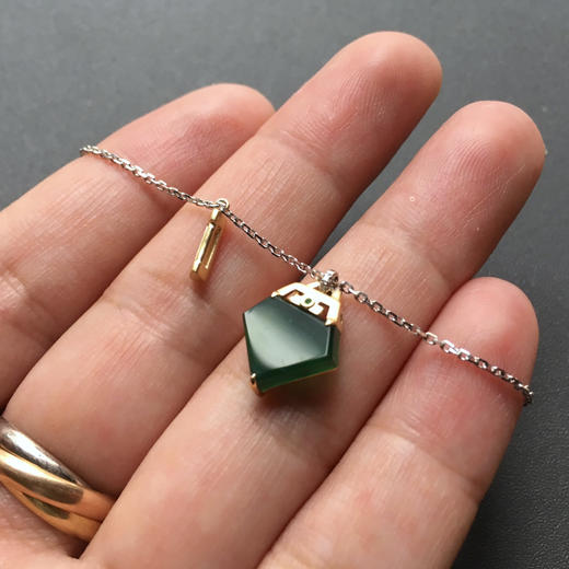 高冰种湖水绿翡翠手链18k黄金钻石镶嵌 商品图3