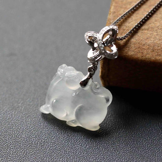 冰种翡翠马到成功18k白金钻石镶嵌 商品图0