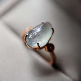 高冰种翡翠金蟾戒指18k玫瑰金镶嵌