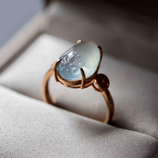 高冰种翡翠金蟾戒指18k玫瑰金镶嵌 商品图1