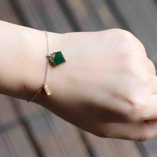 高冰种湖水绿翡翠手链18k黄金钻石镶嵌 商品图0