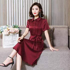 XY C-107重磅真丝连衣裙衬衫领桑蚕丝