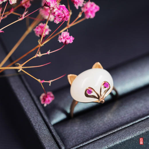 18K玫瑰金和田玉（白玉）戒指--金狐（戒指圈口请备注留言） 商品图0
