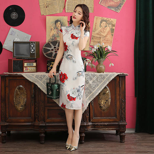 ZA  含苞待放 中长款印花双层旗袍 商品图3