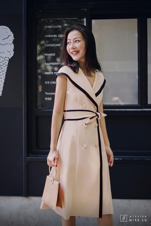 AtelierMissLu / Wallis-奶油杏撞色翻领连身裙 商品图2