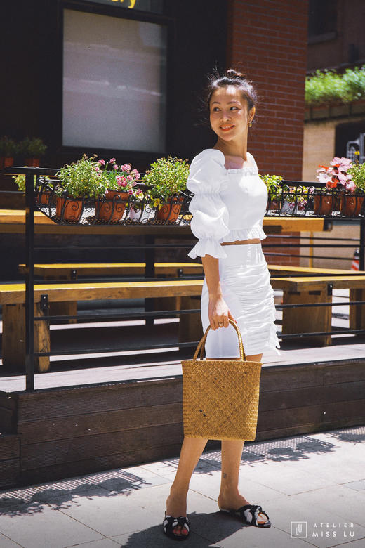 AtelierMissLu / Dale-白色压褶方领上衣 商品图5