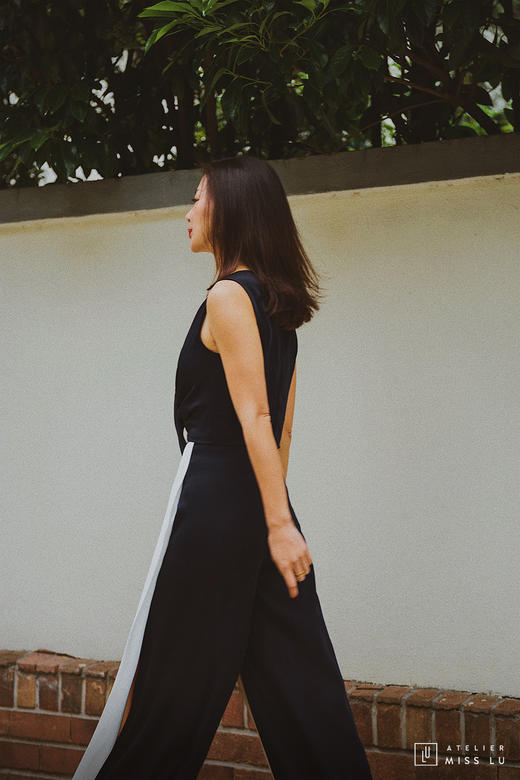 AtelierMissLu / Amira-三色拼接开衩阔腿裤 商品图3