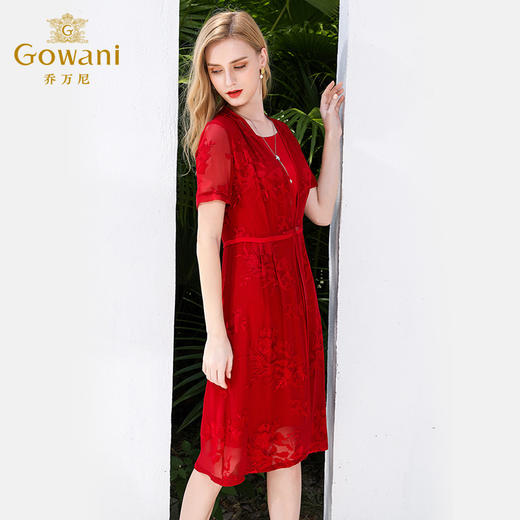 乔万尼夏红装喜宴假两件刺绣修身收腰真丝桑蚕丝连衣裙女EN2E551 商品图1