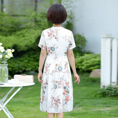 XK BV19227 2019新款妈妈连衣裙夏网纱收腰五分袖喇叭袖鸡心领裙领高腰显瘦 商品图4