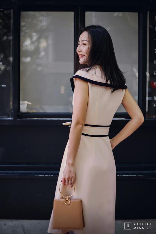 AtelierMissLu / Wallis-奶油杏撞色翻领连身裙 商品图6