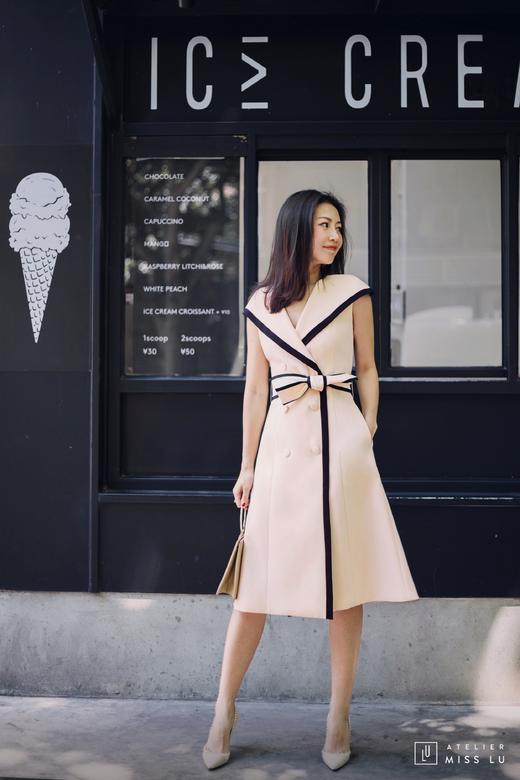 AtelierMissLu / Wallis-奶油杏撞色翻领连身裙 商品图1