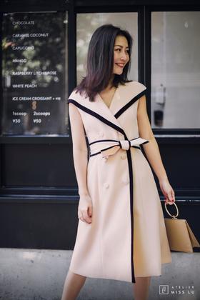 AtelierMissLu / Wallis-奶油杏撞色翻领连身裙