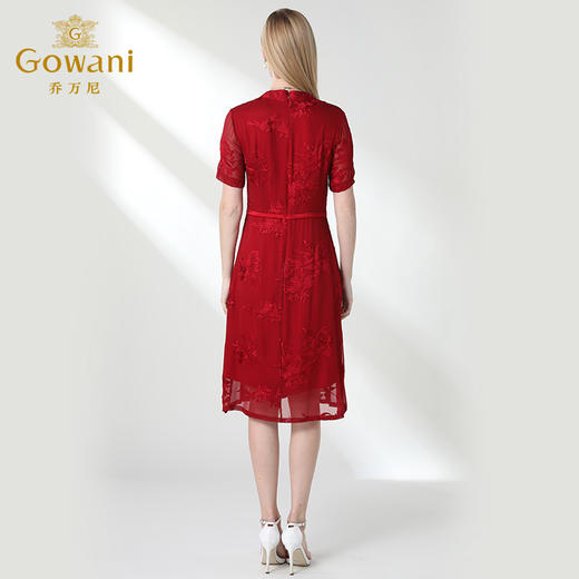 乔万尼夏红装喜宴假两件刺绣修身收腰真丝桑蚕丝连衣裙女EN2E551 商品图3