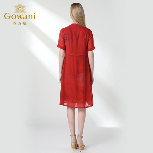 乔万尼夏假两件中国风印花宽松喜宴红真丝桑蚕丝连衣裙女EN2E615 商品图3