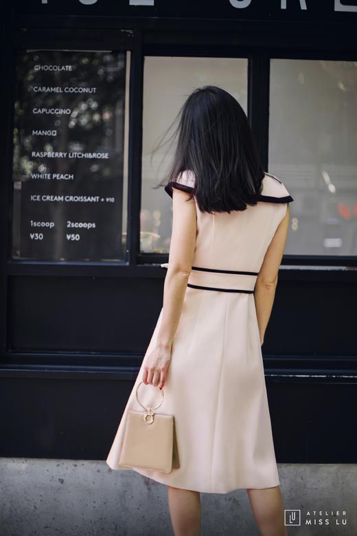 AtelierMissLu / Wallis-奶油杏撞色翻领连身裙 商品图3