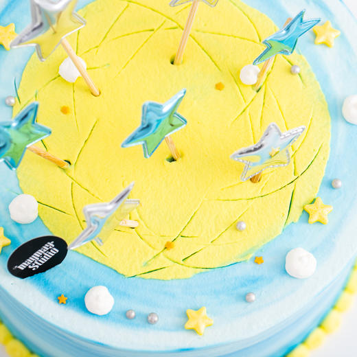 0254宇宙太阳系星球蛋糕蓝色渐变送小朋友送男朋友周岁百天