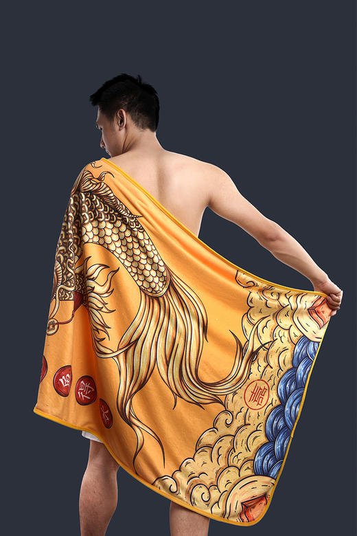 【文创吉品】灵机吉品文创锦鲤呈祥如鱼得水浴巾 商品图4