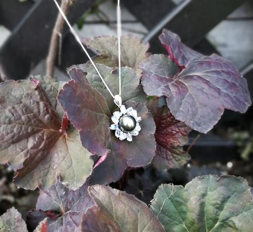 10-11mm南洋黑珍珠配镶月光石戒指和吊坠套装 商品图7